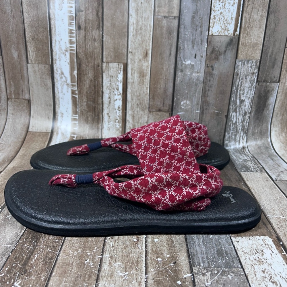 SANUK Women's Yoga Sling Patriot Red Stars Cotton Flip Flop Sandals Size 10